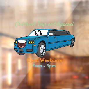 Cute happy blue Limousine cartoon car Window Cling