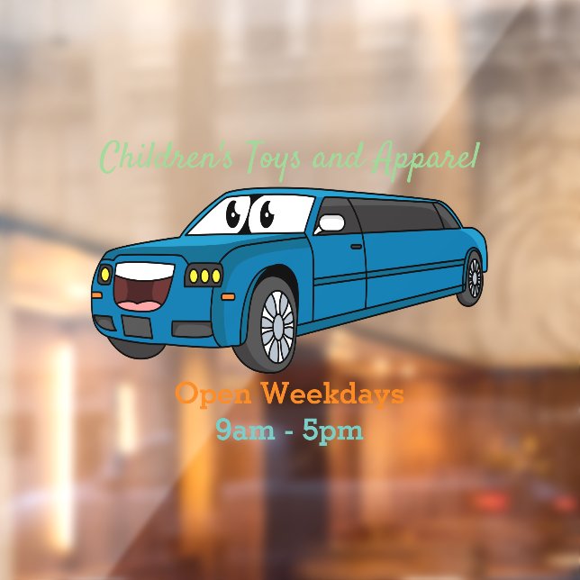 Cute happy blue Limousine cartoon car  Window Cling (Sheet 2)