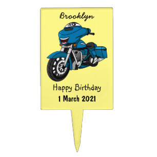 Cute happy blue motorcycle cartoon cake topper