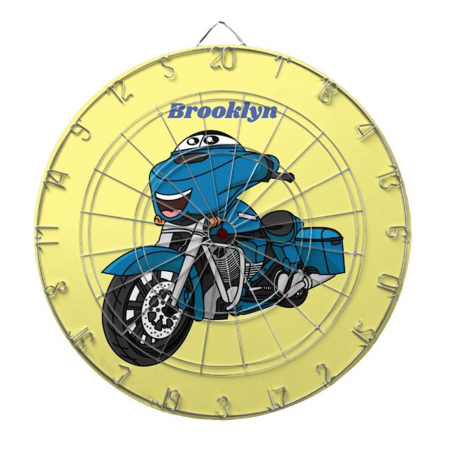 Cute happy blue motorcycle cartoon dart board (Front)