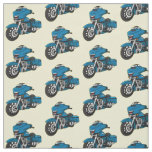 Cute happy blue motorcycle cartoon fabric