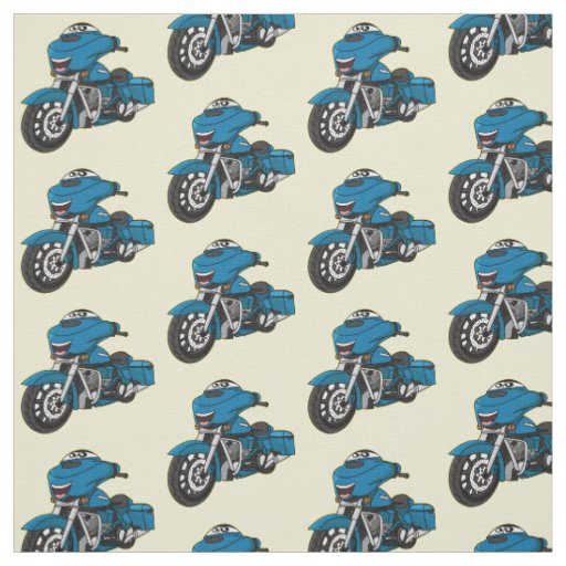 Cute happy blue motorcycle cartoon fabric