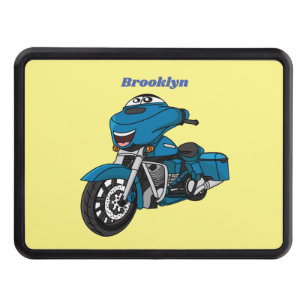 Cute happy blue motorcycle cartoon hitch cover