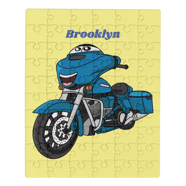 Cute happy blue motorcycle cartoon jigsaw puzzle (Puzzle Vertical)