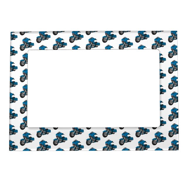 Cute happy blue motorcycle cartoon magnetic frame (Front)