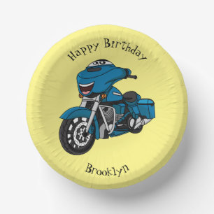 Cute happy blue motorcycle cartoon paper bowls