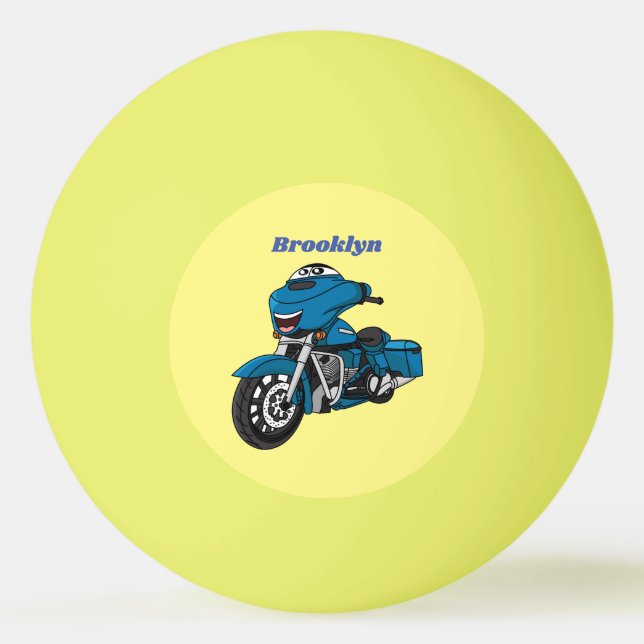 Cute happy blue motorcycle cartoon ping pong ball (Front)