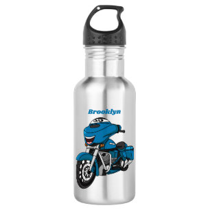 Cute happy blue motorcycle cartoon stainless steel water bottle