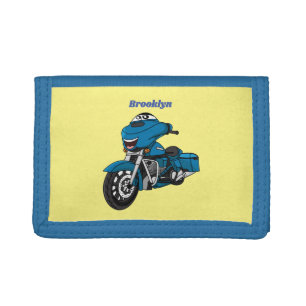 Cute happy blue motorcycle cartoon tri-fold wallet