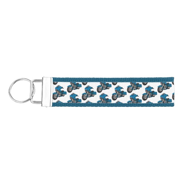 Cute happy blue motorcycle cartoon wrist keychain (Keys on Left)