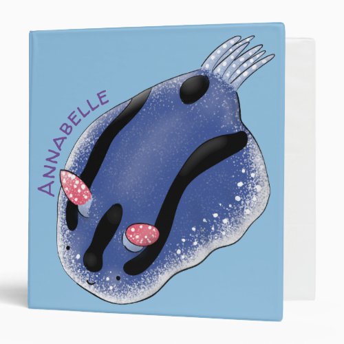Cute happy blue nudibranch cartoon illustration 3 ring binder