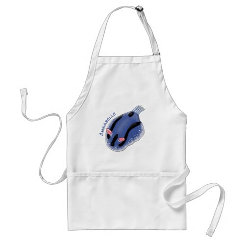 Cute happy blue nudibranch cartoon illustration adult apron