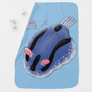 Cute happy blue nudibranch cartoon illustration baby blanket