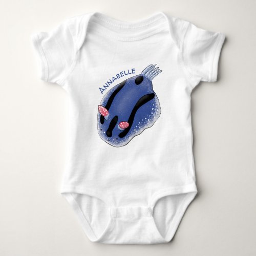 Cute happy blue nudibranch cartoon illustration baby bodysuit