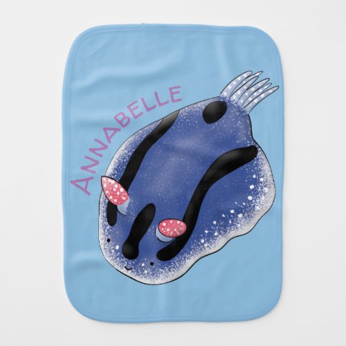 Cute happy blue nudibranch cartoon illustration baby burp cloth