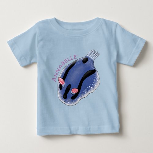 Cute happy blue nudibranch cartoon illustration baby T_Shirt
