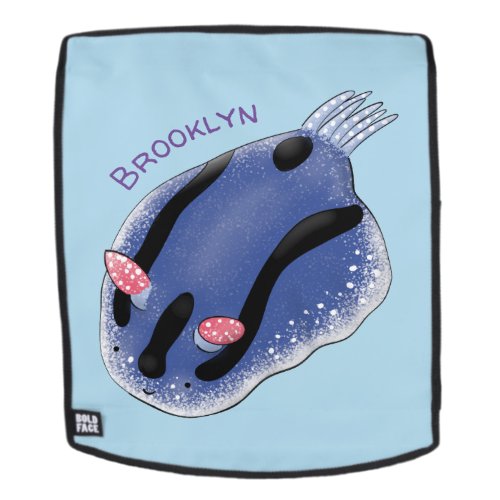 Cute happy blue nudibranch cartoon illustration backpack