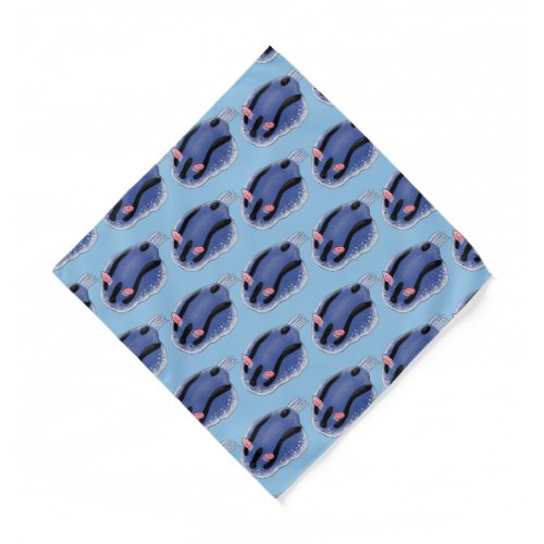 Cute happy blue nudibranch cartoon illustration  bandana