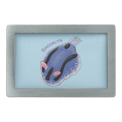 Cute happy blue nudibranch cartoon illustration belt buckle