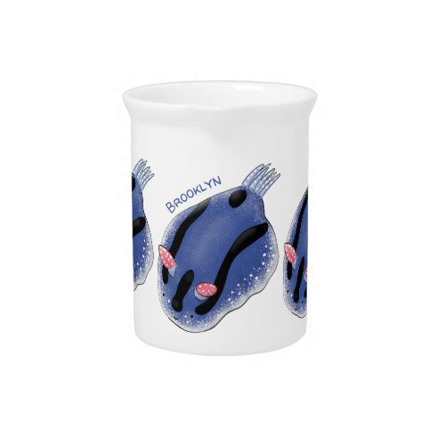 Cute happy blue nudibranch cartoon illustration beverage pitcher