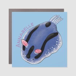 Cute happy blue nudibranch cartoon illustration car magnet
