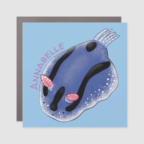 Cute happy blue nudibranch cartoon illustration car magnet