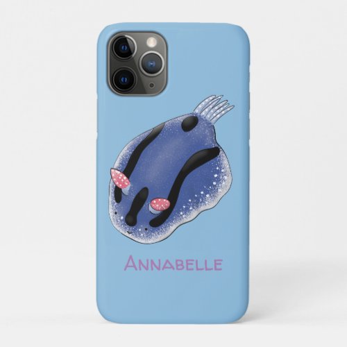 Cute happy blue nudibranch cartoon illustration iPhone 11 pro case