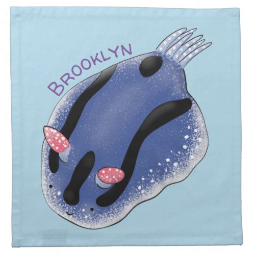Cute happy blue nudibranch cartoon illustration cloth napkin