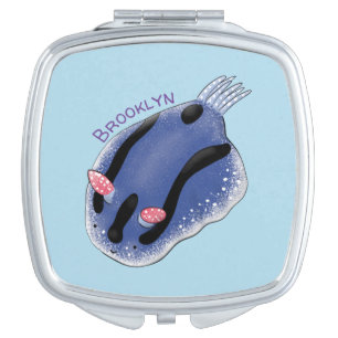 Cute happy blue nudibranch cartoon illustration compact mirror