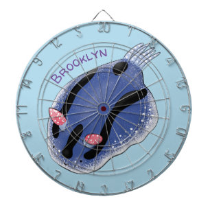 Cute happy blue nudibranch cartoon illustration dart board