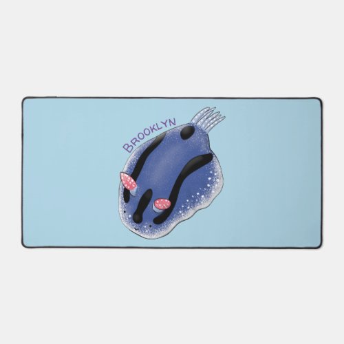 Cute happy blue nudibranch cartoon illustration desk mat