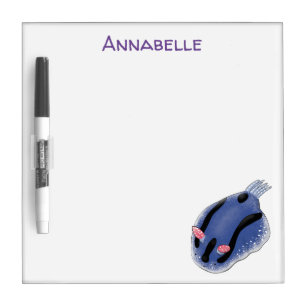 Cute happy blue nudibranch cartoon illustration dry erase board