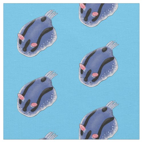 Cute happy blue nudibranch cartoon illustration fabric
