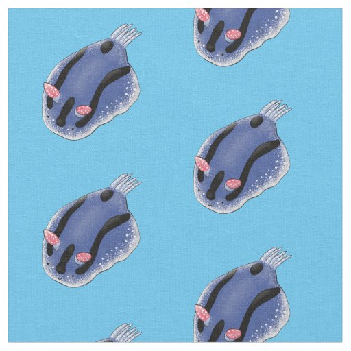 Cute happy blue nudibranch cartoon illustration fabric