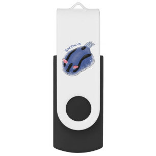 Cute happy blue nudibranch cartoon illustration flash drive
