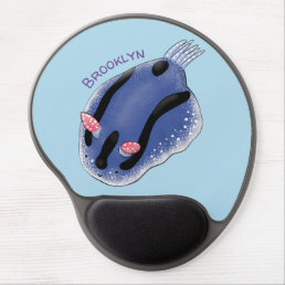 Cute happy blue nudibranch cartoon illustration gel mouse pad