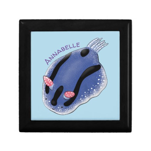 Cute happy blue nudibranch cartoon illustration gift box