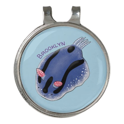 Cute happy blue nudibranch cartoon illustration golf hat clip