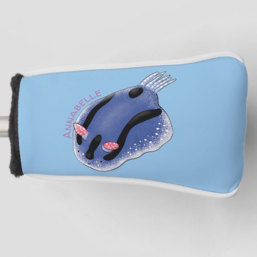 Cute happy blue nudibranch cartoon illustration golf head cover