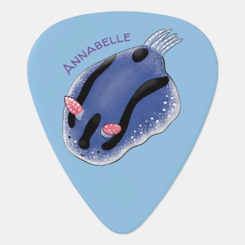 Cute happy blue nudibranch cartoon illustration guitar pick