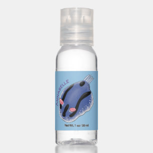 Cute happy blue nudibranch cartoon illustration hand sanitizer