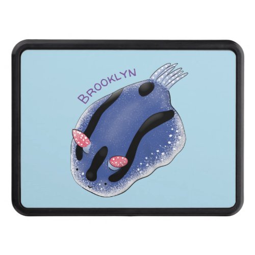 Cute happy blue nudibranch cartoon illustration hitch cover