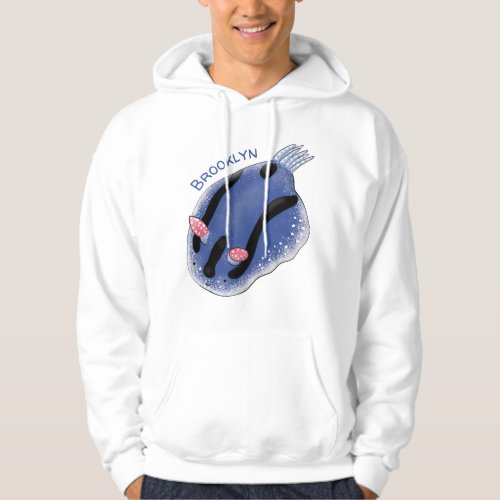 Cute happy blue nudibranch cartoon illustration hoodie