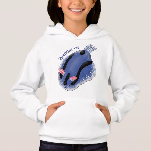 Cute happy blue nudibranch cartoon illustration hoodie