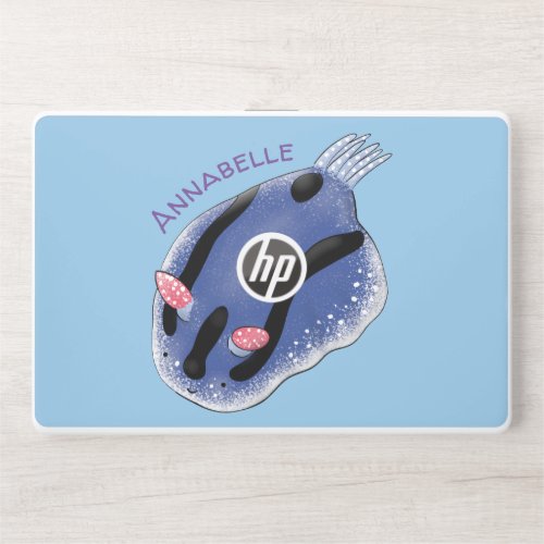 Cute happy blue nudibranch cartoon illustration HP laptop skin