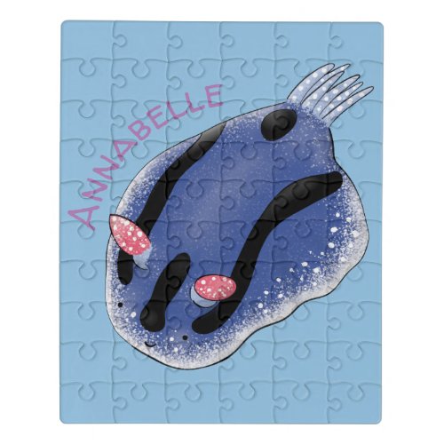 Cute happy blue nudibranch cartoon illustration jigsaw puzzle