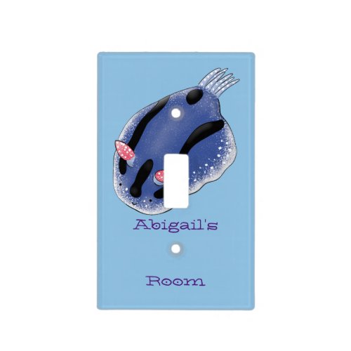 Cute happy blue nudibranch cartoon illustration  light switch cover