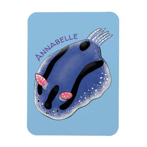 Cute happy blue nudibranch cartoon illustration magnet