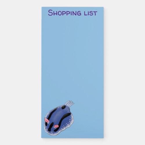 Cute happy blue nudibranch cartoon illustration magnetic notepad