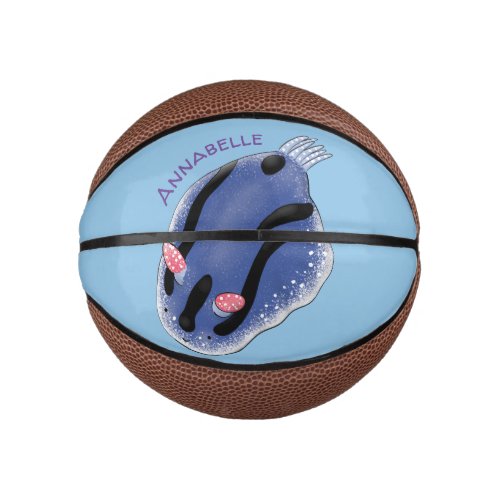 Cute happy blue nudibranch cartoon illustration mini basketball